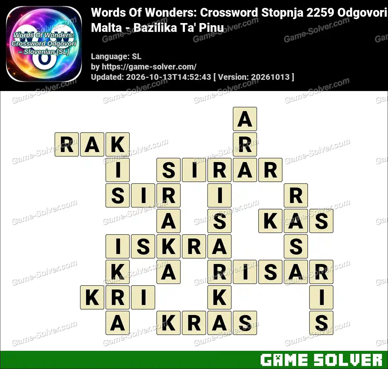 Words Of Wonders: Crossword Stopnja 2259 Odgovori – Malta – Bazilika Ta’ Pinu